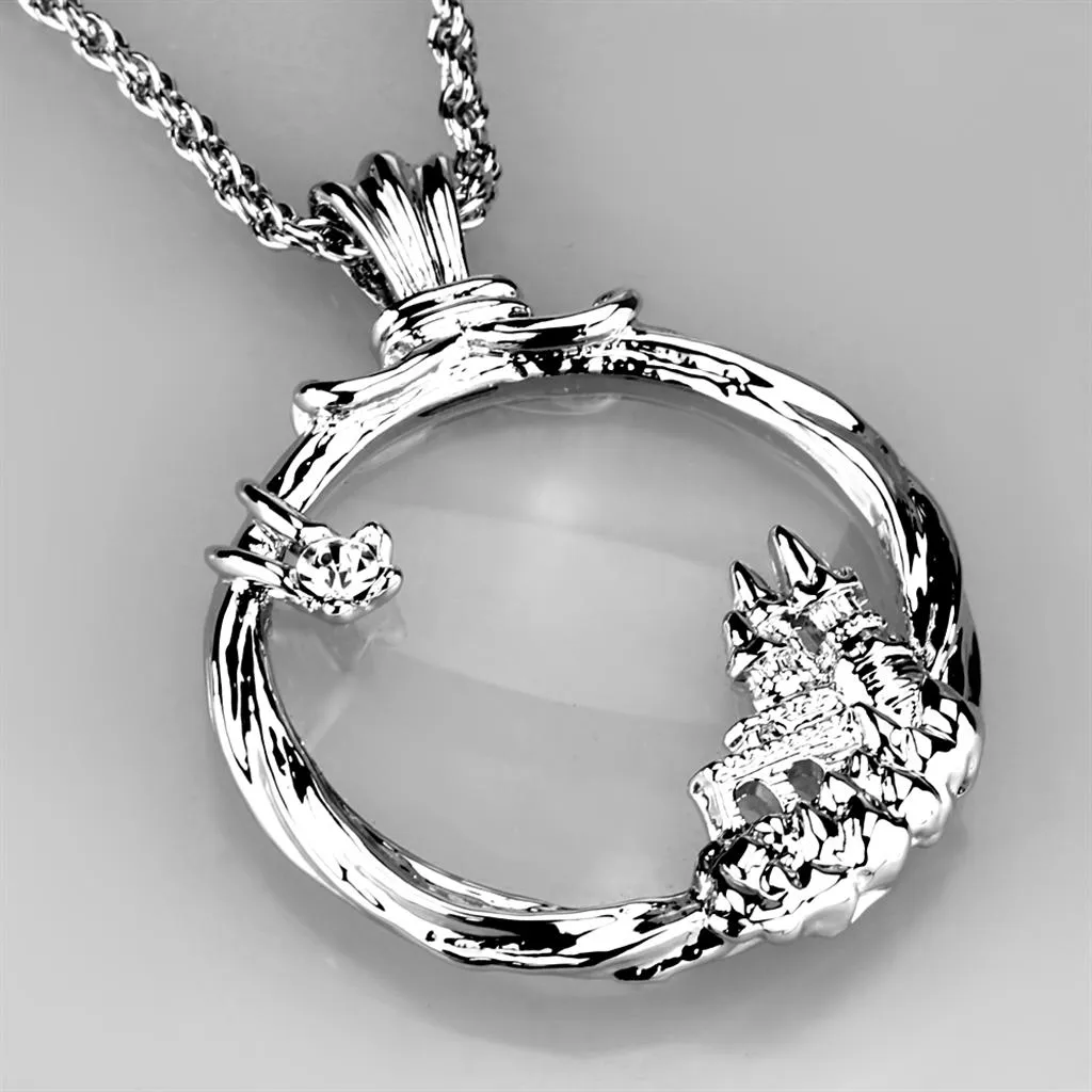 Rhodium Brass Magnifier pendant with Top Grade Crystal in Clear for Women Style 3W907