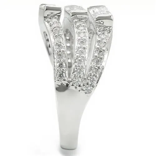 Rhodium Brass Ring with AAA Grade CZ in Clear for Women Style 0W331