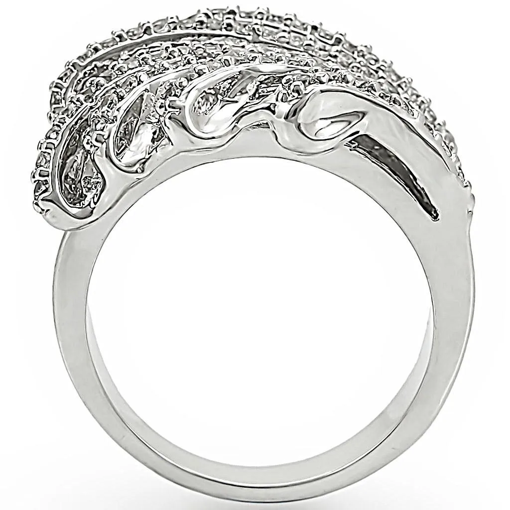 Rhodium Brass Ring with AAA Grade CZ in Clear for Women Style 1W018