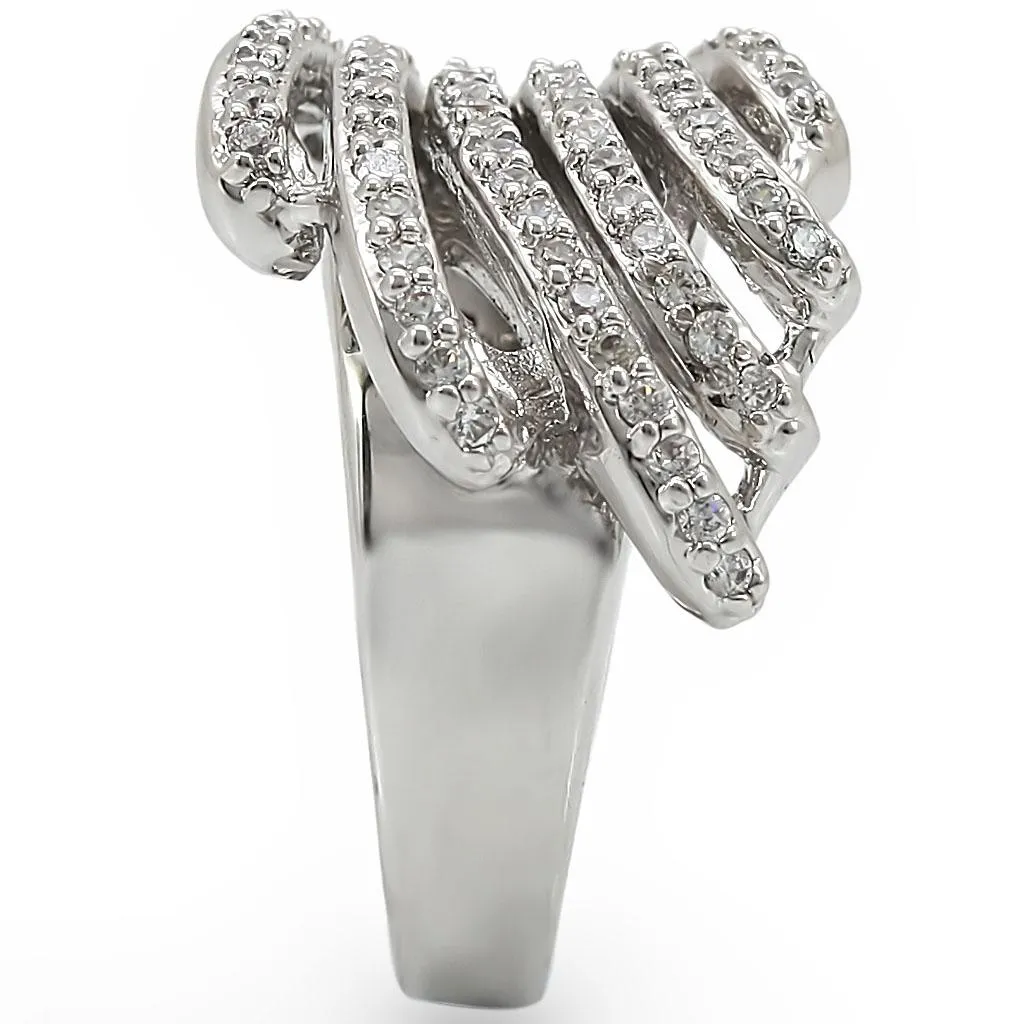Rhodium Brass Ring with AAA Grade CZ in Clear for Women Style 1W018