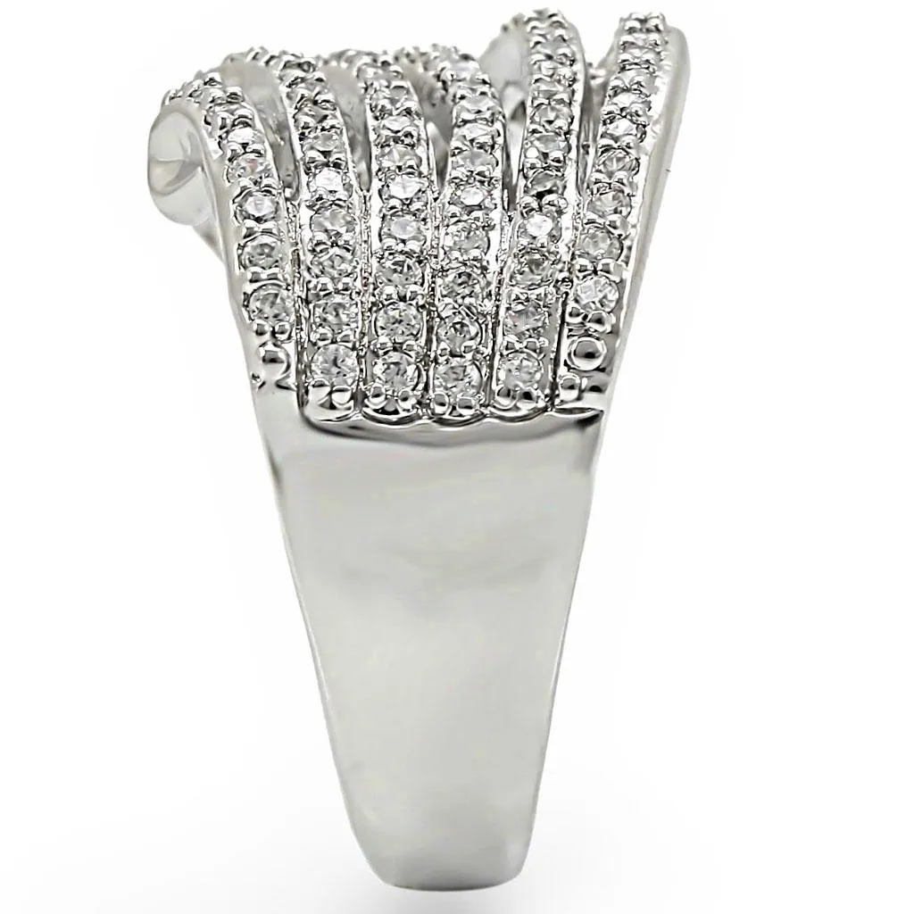 Rhodium Brass Ring with AAA Grade CZ in Clear for Women Style 1W018