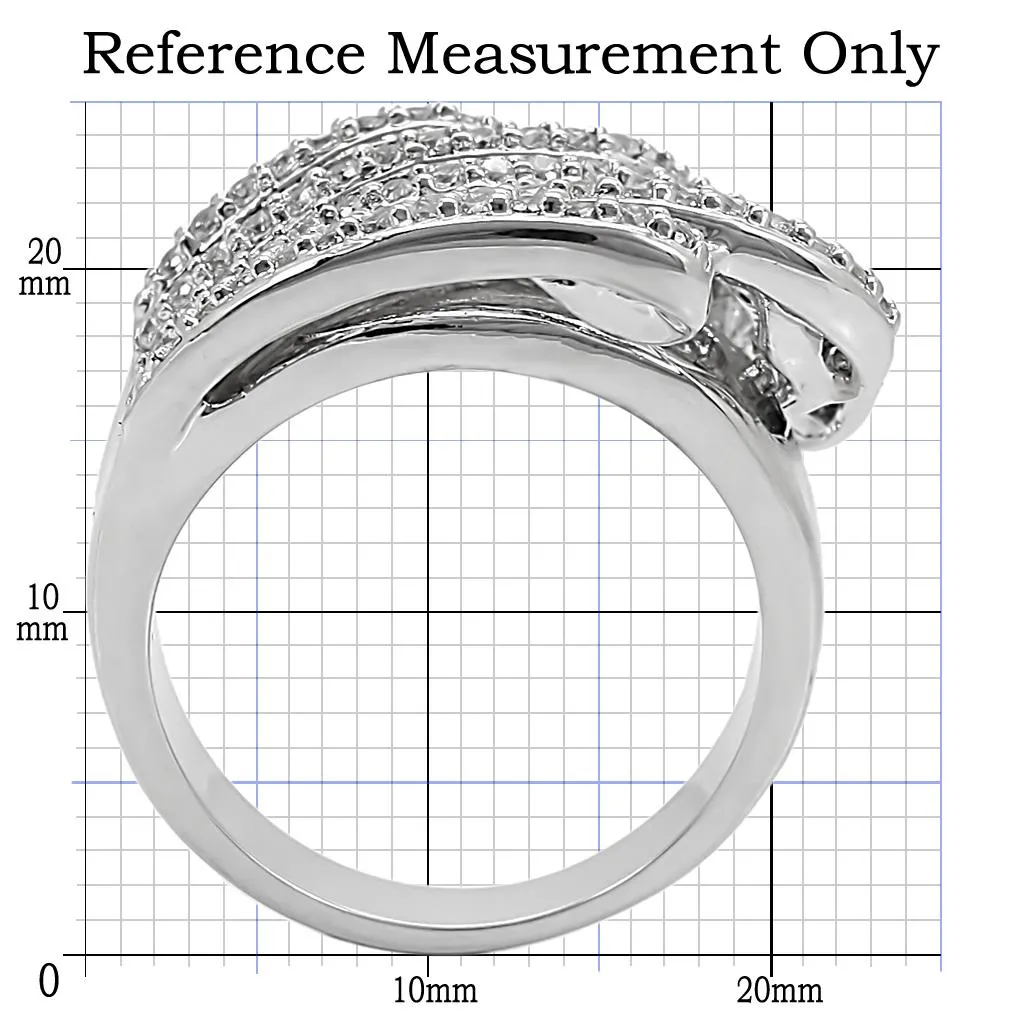 Rhodium Brass Ring with AAA Grade CZ in Clear for Women Style 1W018