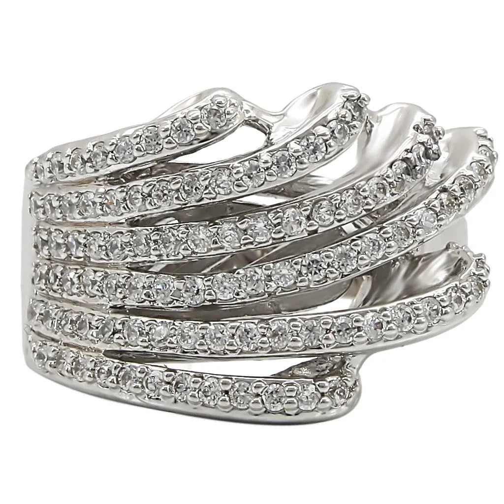 Rhodium Brass Ring with AAA Grade CZ in Clear for Women Style 1W018