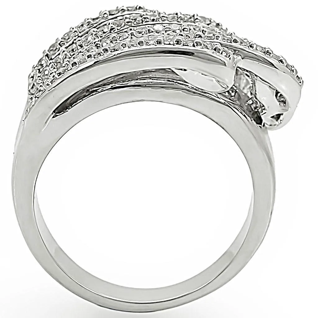 Rhodium Brass Ring with AAA Grade CZ in Clear for Women Style 1W018