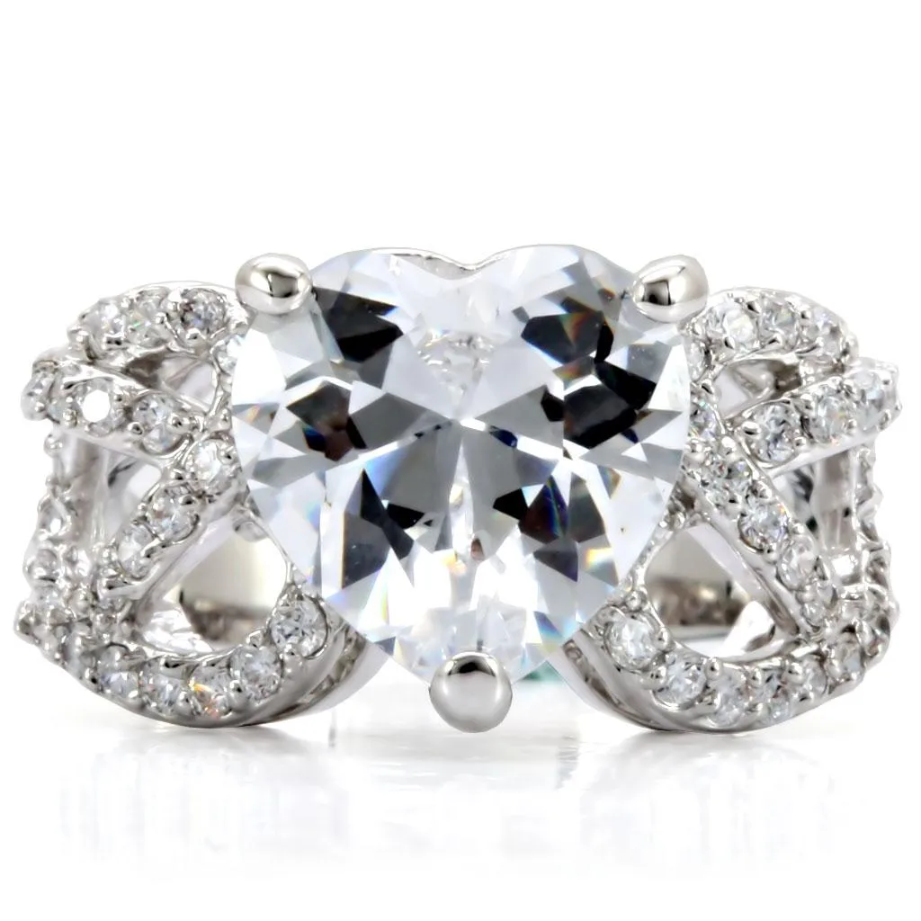 Rhodium Brass Ring with AAA Grade CZ in Clear for Women Style 1W027