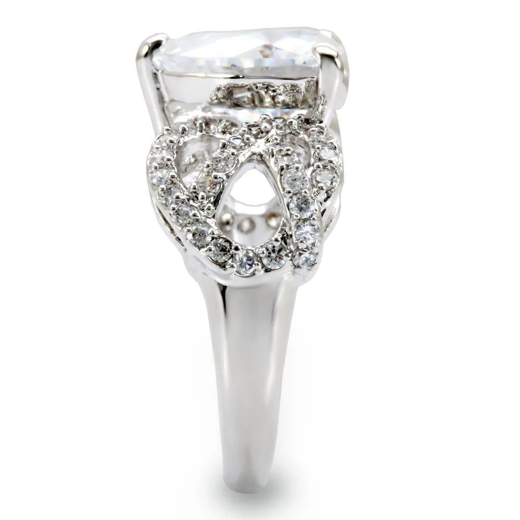 Rhodium Brass Ring with AAA Grade CZ in Clear for Women Style 1W027