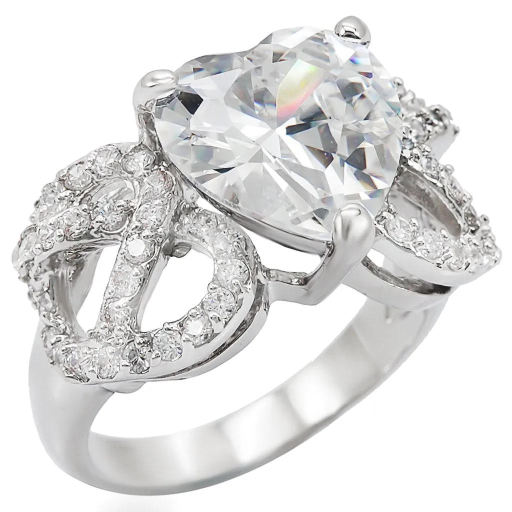 Rhodium Brass Ring with AAA Grade CZ in Clear for Women Style 1W027