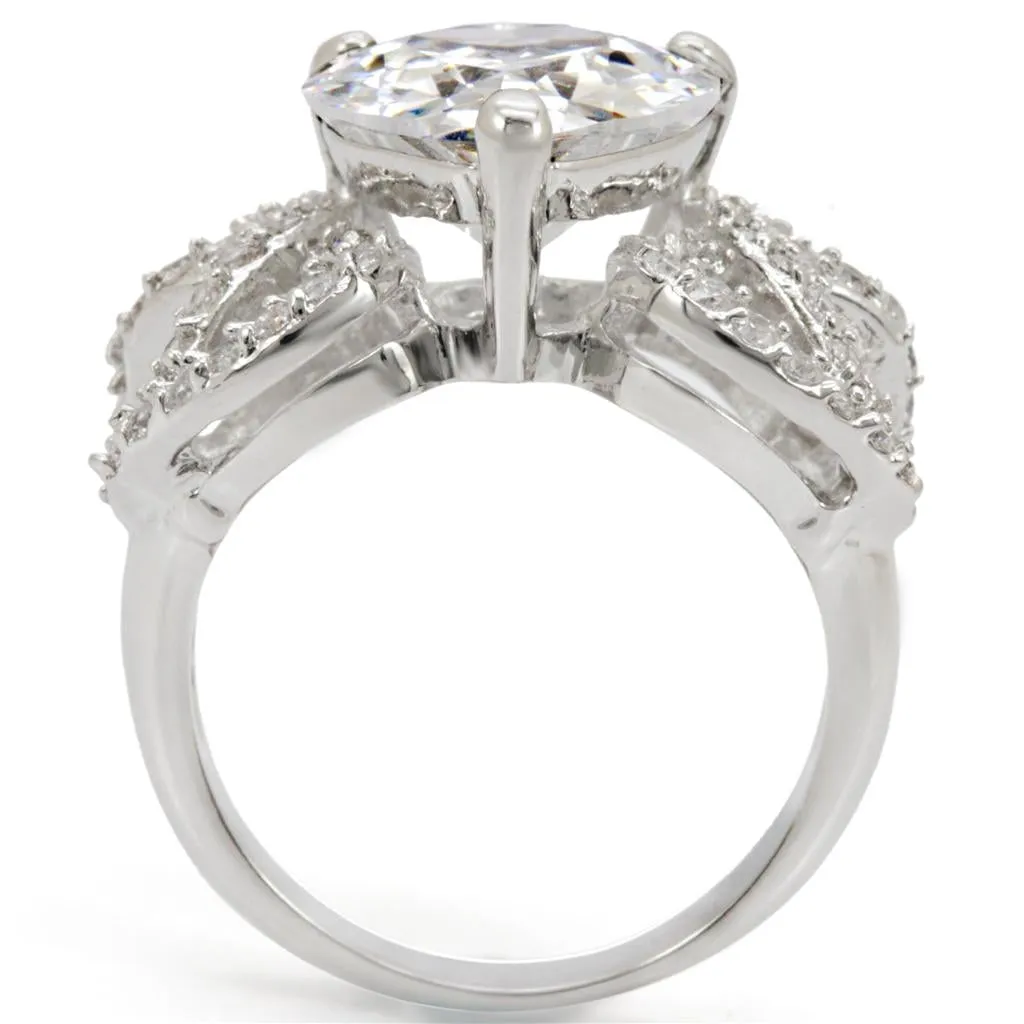 Rhodium Brass Ring with AAA Grade CZ in Clear for Women Style 1W027