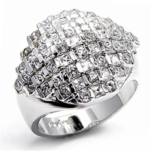 Rhodium Brass Ring with AAA Grade CZ in Clear for Women Style 7X004