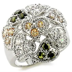 Rhodium Brass Ring with AAA Grade CZ in Multi Color for Women Style 9W147