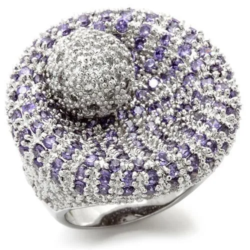 Rhodium Brass Ring with AAA Grade CZ in Tanzanite for Women Style 0W018