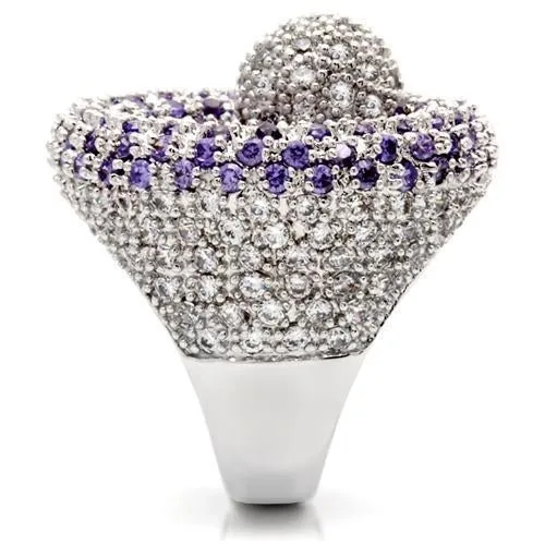 Rhodium Brass Ring with AAA Grade CZ in Tanzanite for Women Style 0W018