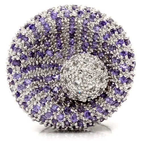 Rhodium Brass Ring with AAA Grade CZ in Tanzanite for Women Style 0W018