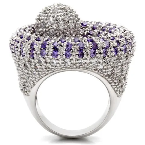Rhodium Brass Ring with AAA Grade CZ in Tanzanite for Women Style 0W018