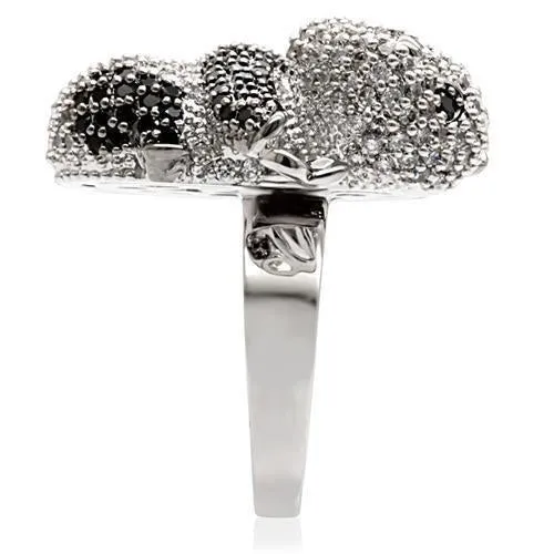 Rhodium   Ruthenium Brass Ring with AAA Grade CZ in Black Diamond for Women Style 1W083
