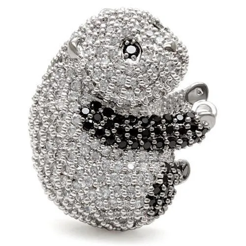 Rhodium   Ruthenium Brass Ring with AAA Grade CZ in Black Diamond for Women Style 1W083