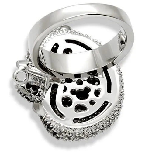 Rhodium   Ruthenium Brass Ring with AAA Grade CZ in Black Diamond for Women Style 1W083