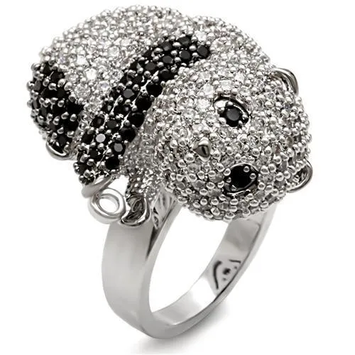 Rhodium   Ruthenium Brass Ring with AAA Grade CZ in Black Diamond for Women Style 1W083