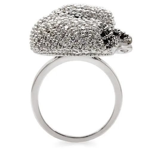 Rhodium   Ruthenium Brass Ring with AAA Grade CZ in Black Diamond for Women Style 1W083