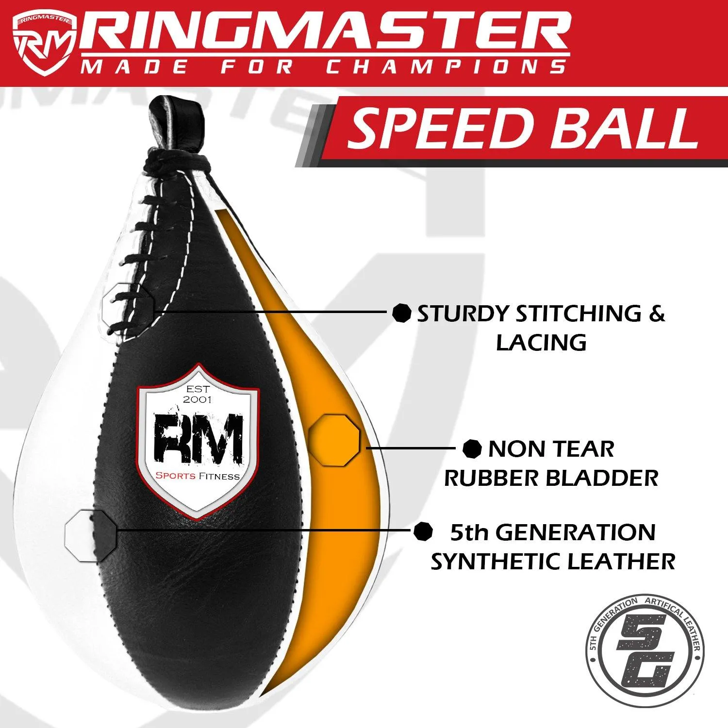 RingMaster Sports Speed Ball Genuine Leather White/Black