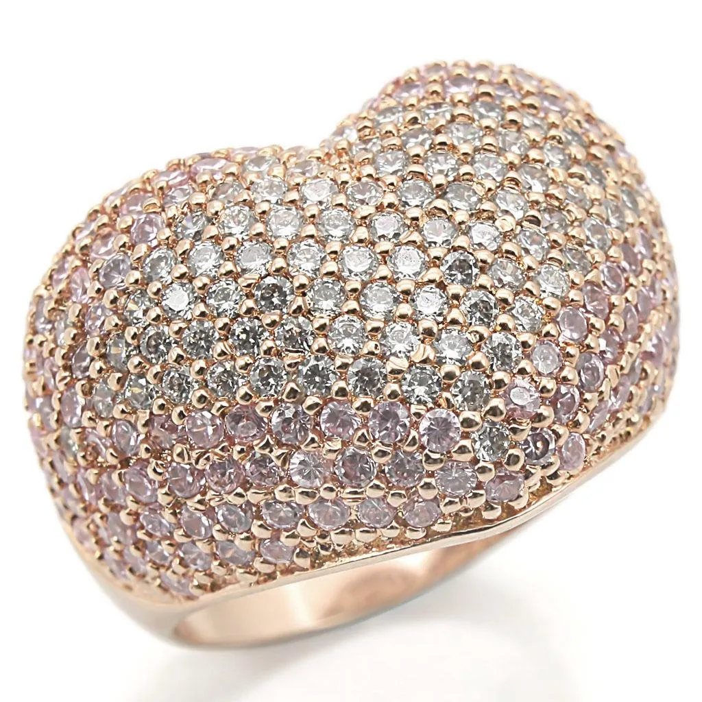 Rose Gold Brass Ring with AAA Grade CZ in Rose for Women Style 0W319