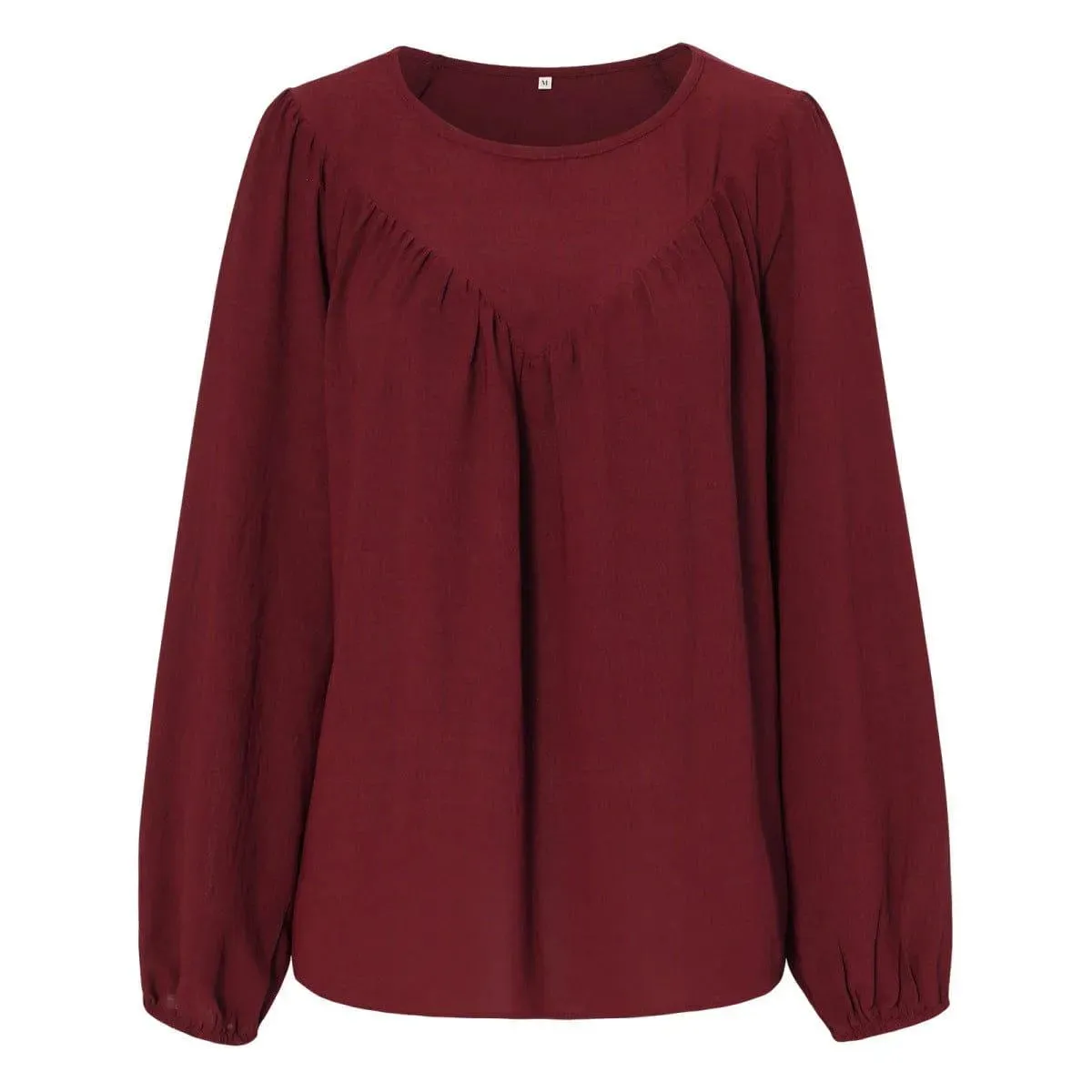 Round Neck Gathering Long Sleeve Top