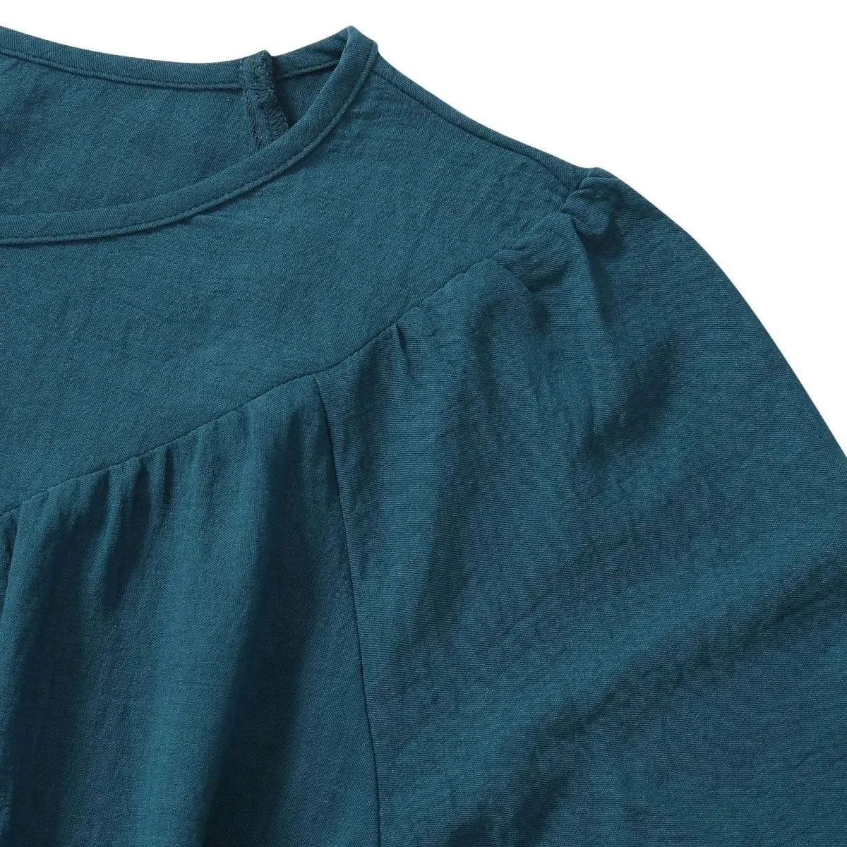 Round Neck Gathering Long Sleeve Top