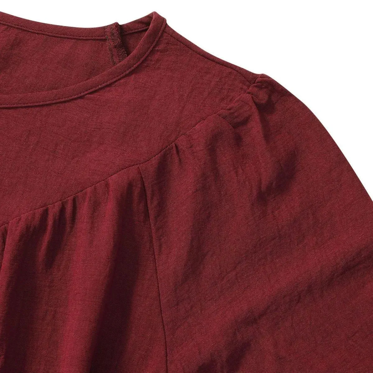 Round Neck Gathering Long Sleeve Top