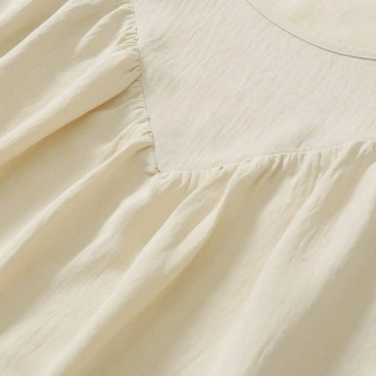 Round Neck Gathering Long Sleeve Top