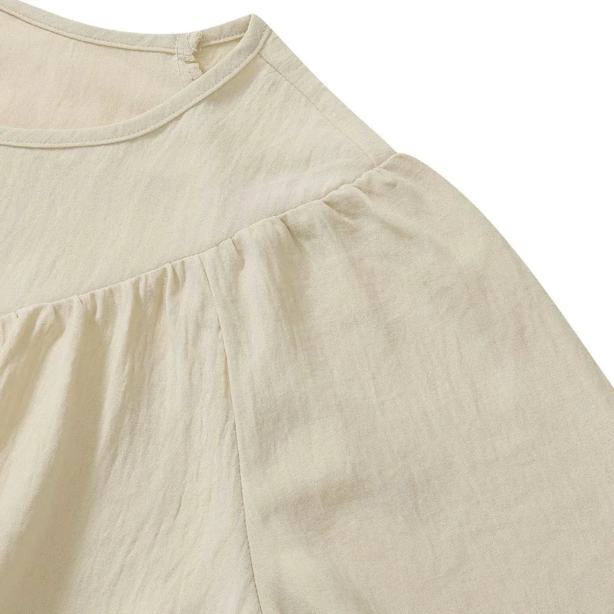 Round Neck Gathering Long Sleeve Top
