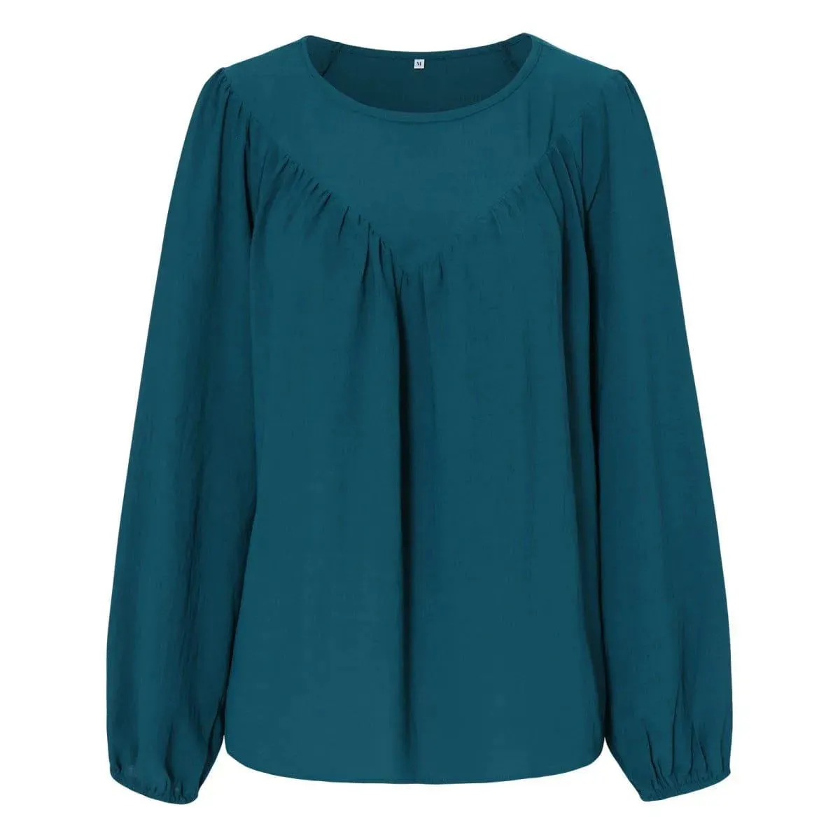 Round Neck Gathering Long Sleeve Top