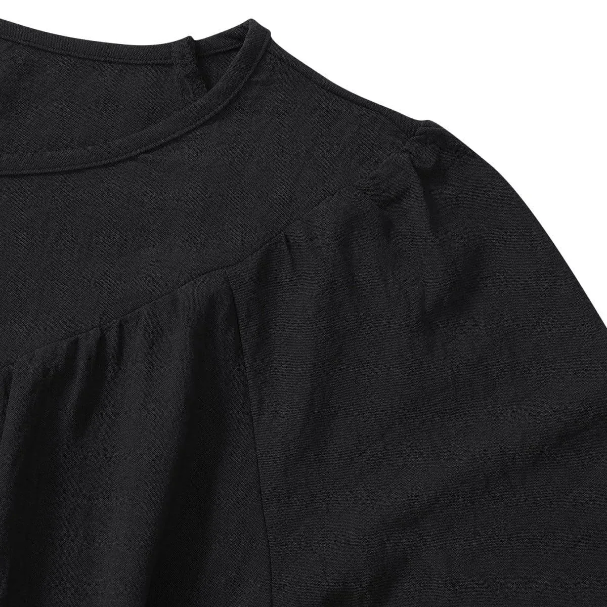 Round Neck Gathering Long Sleeve Top
