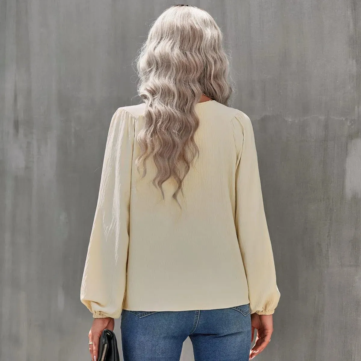 Round Neck Gathering Long Sleeve Top