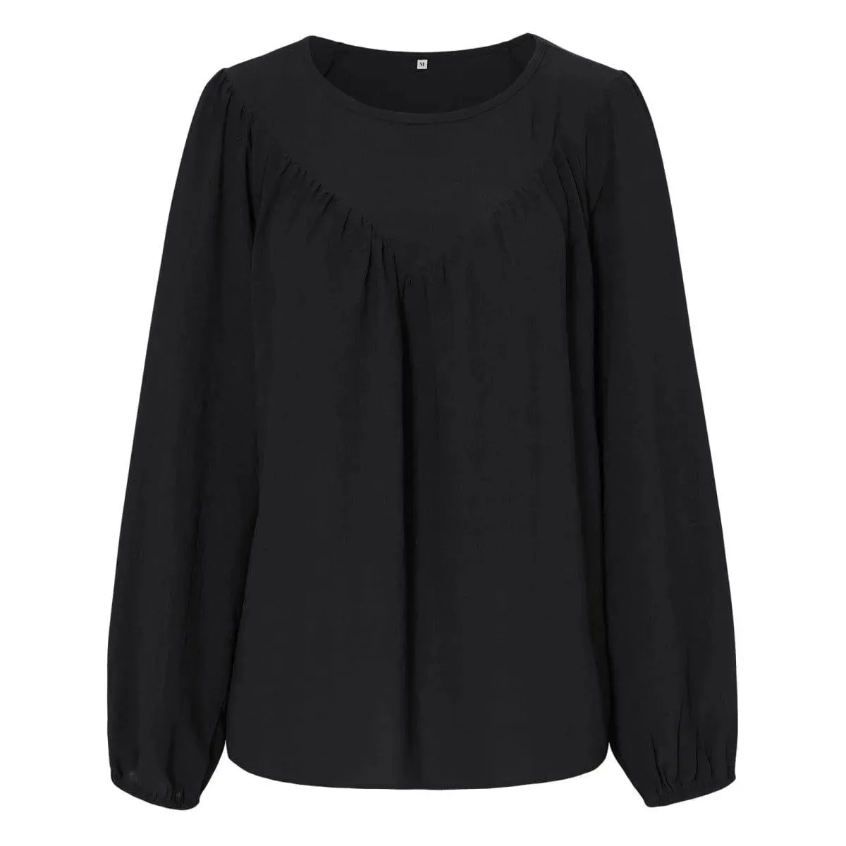 Round Neck Gathering Long Sleeve Top