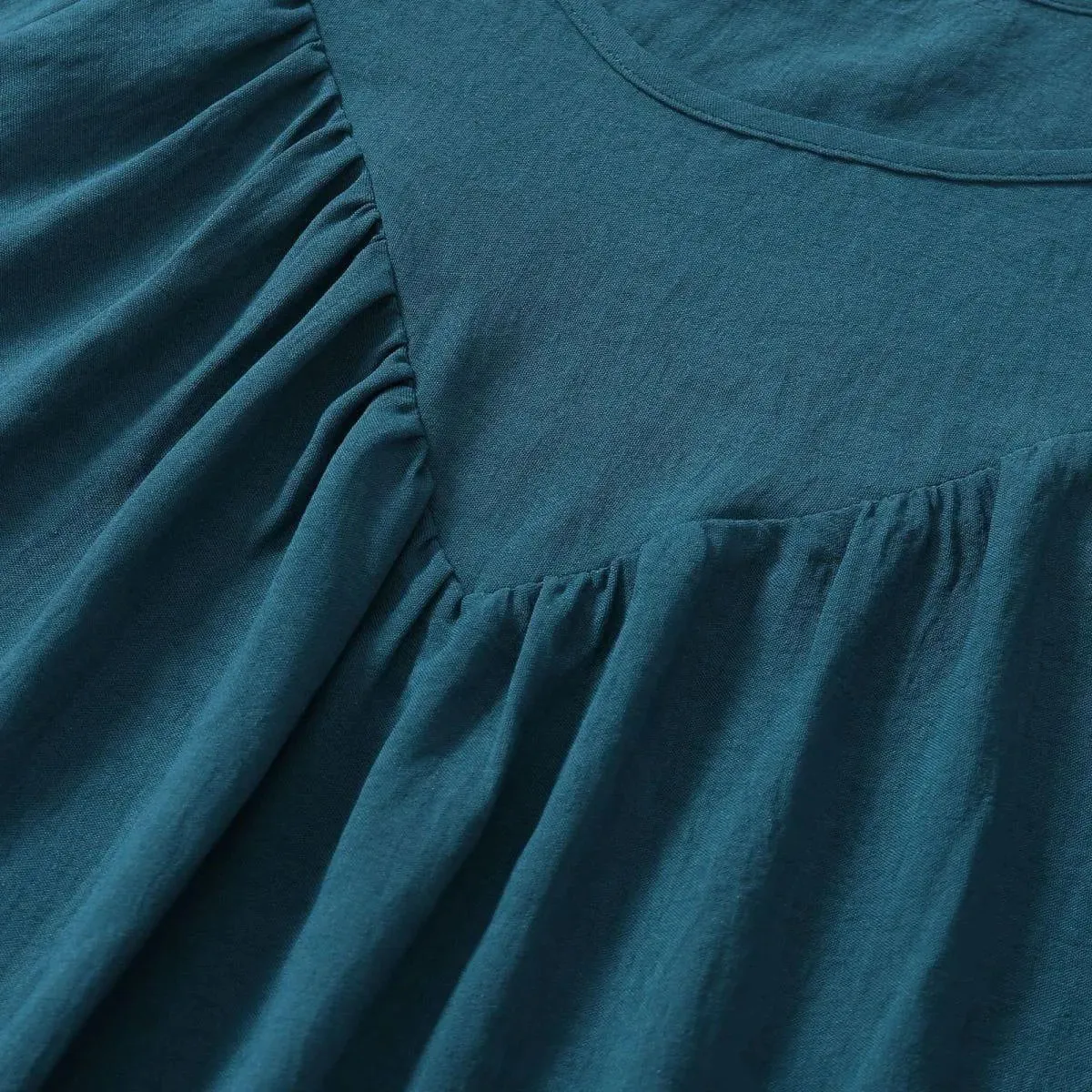 Round Neck Gathering Long Sleeve Top