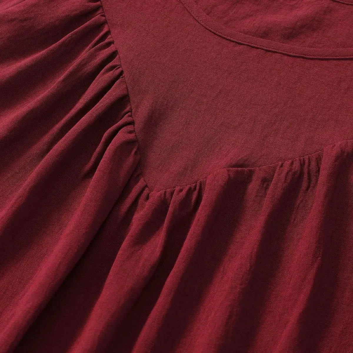 Round Neck Gathering Long Sleeve Top