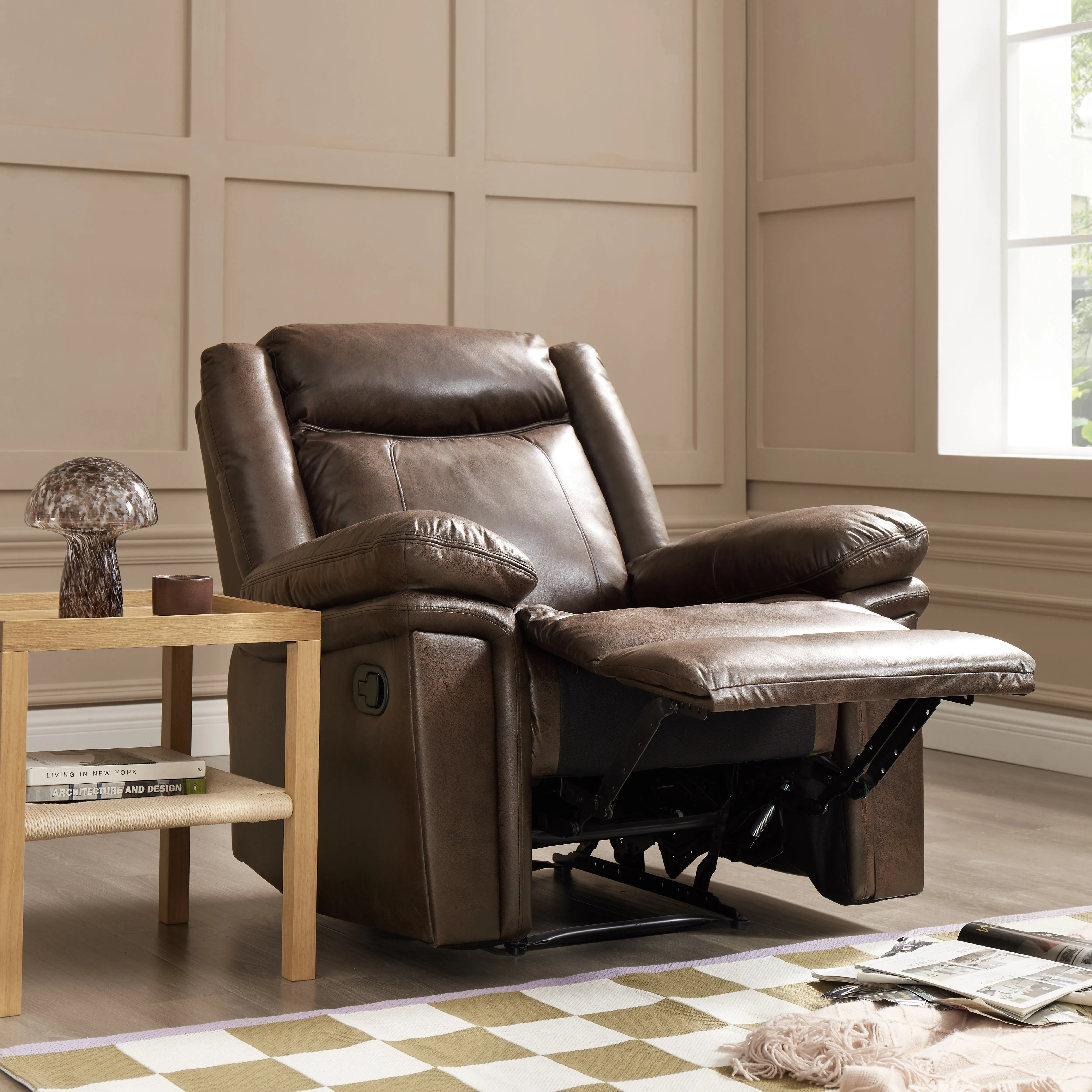 Rowan 1 Seater Manual Recliner Armchair, Brown Faux Leather
