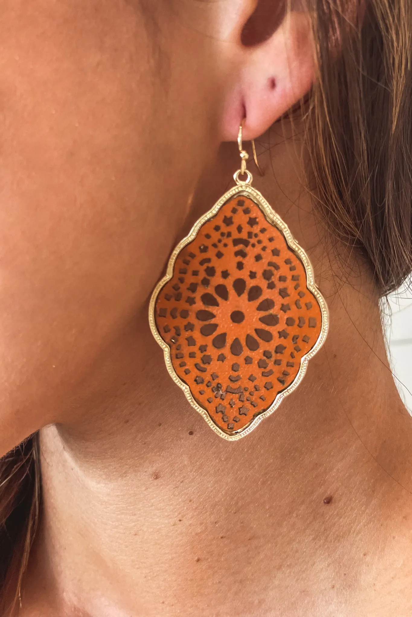 Rust Cutout Faux Leather Earrings