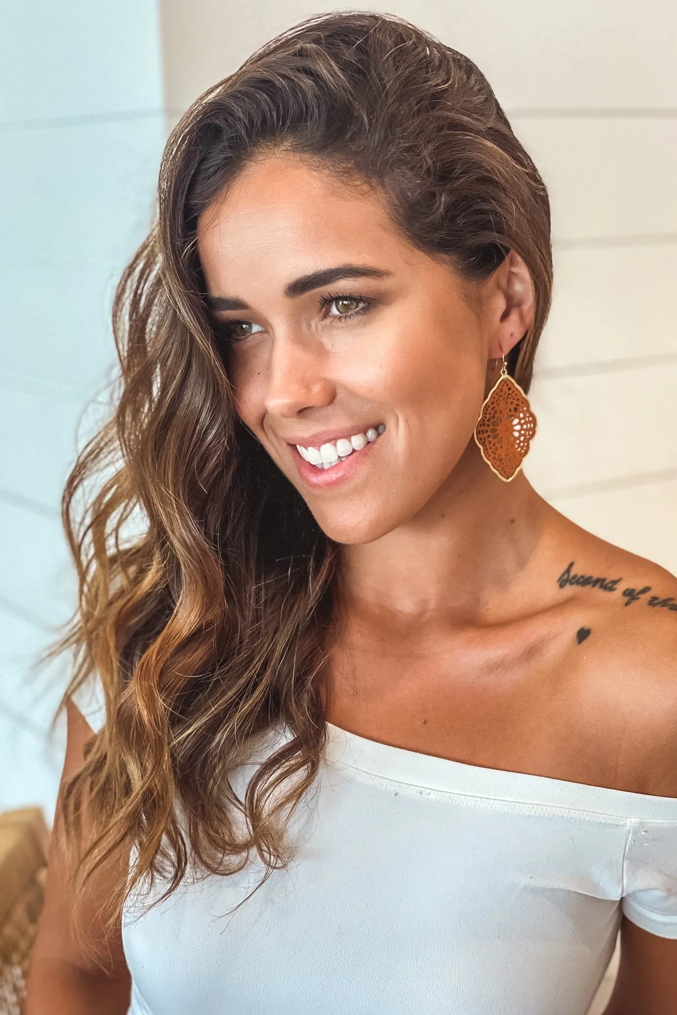 Rust Cutout Faux Leather Earrings