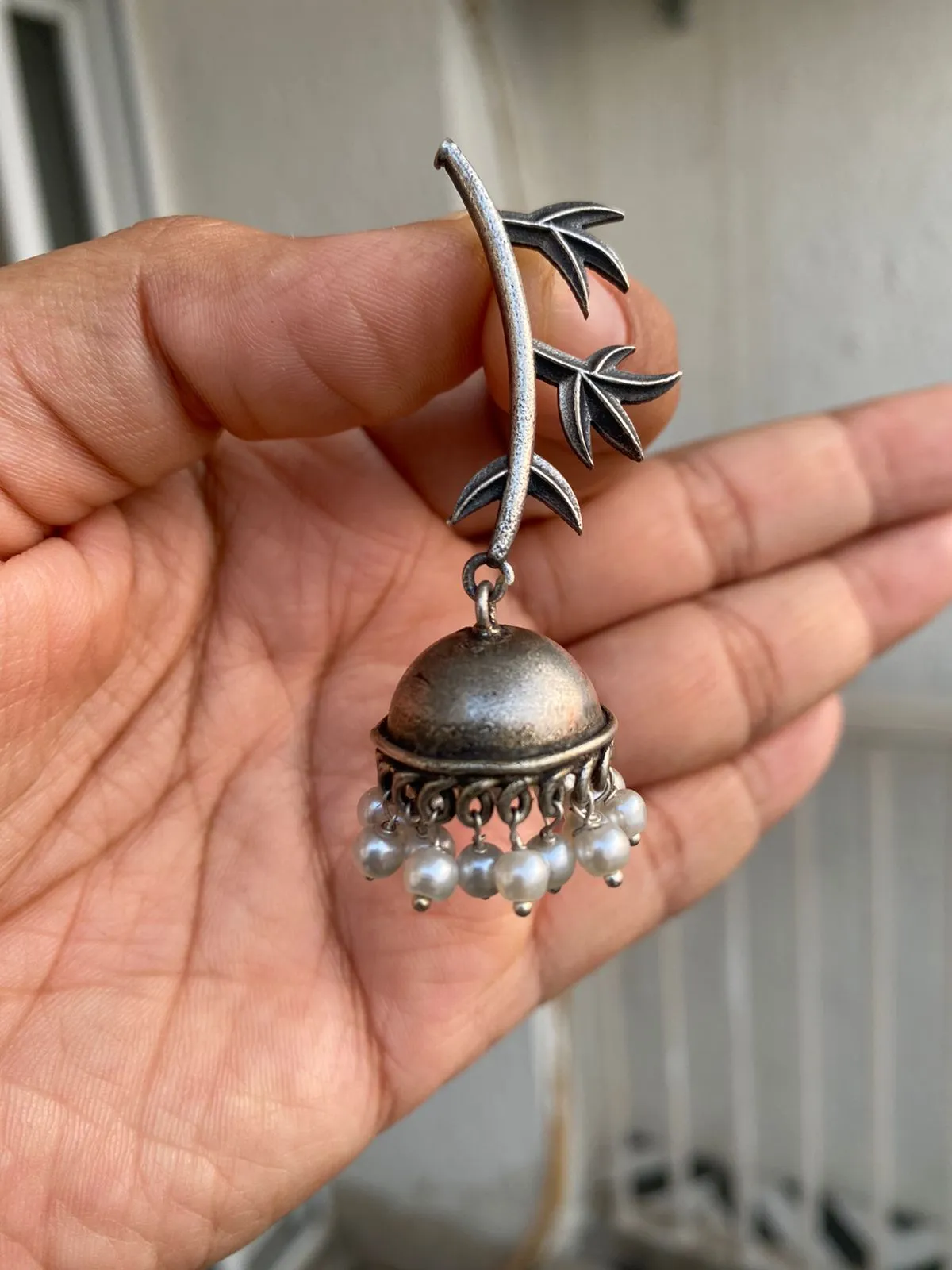 Salvanity German Silver Leafy Twig Jhumki
