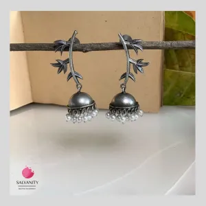 Salvanity German Silver Leafy Twig Jhumki