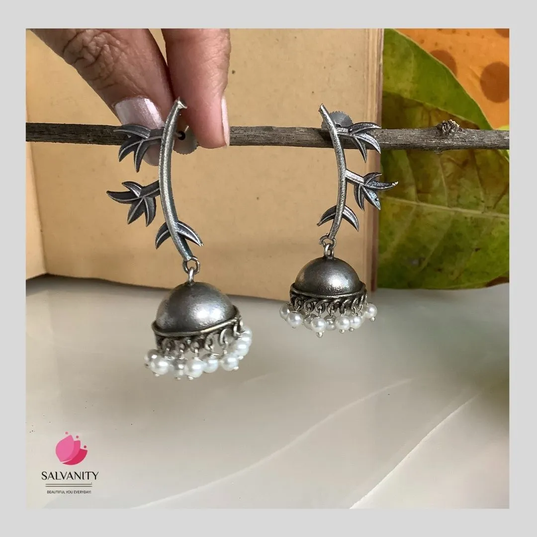 Salvanity German Silver Leafy Twig Jhumki