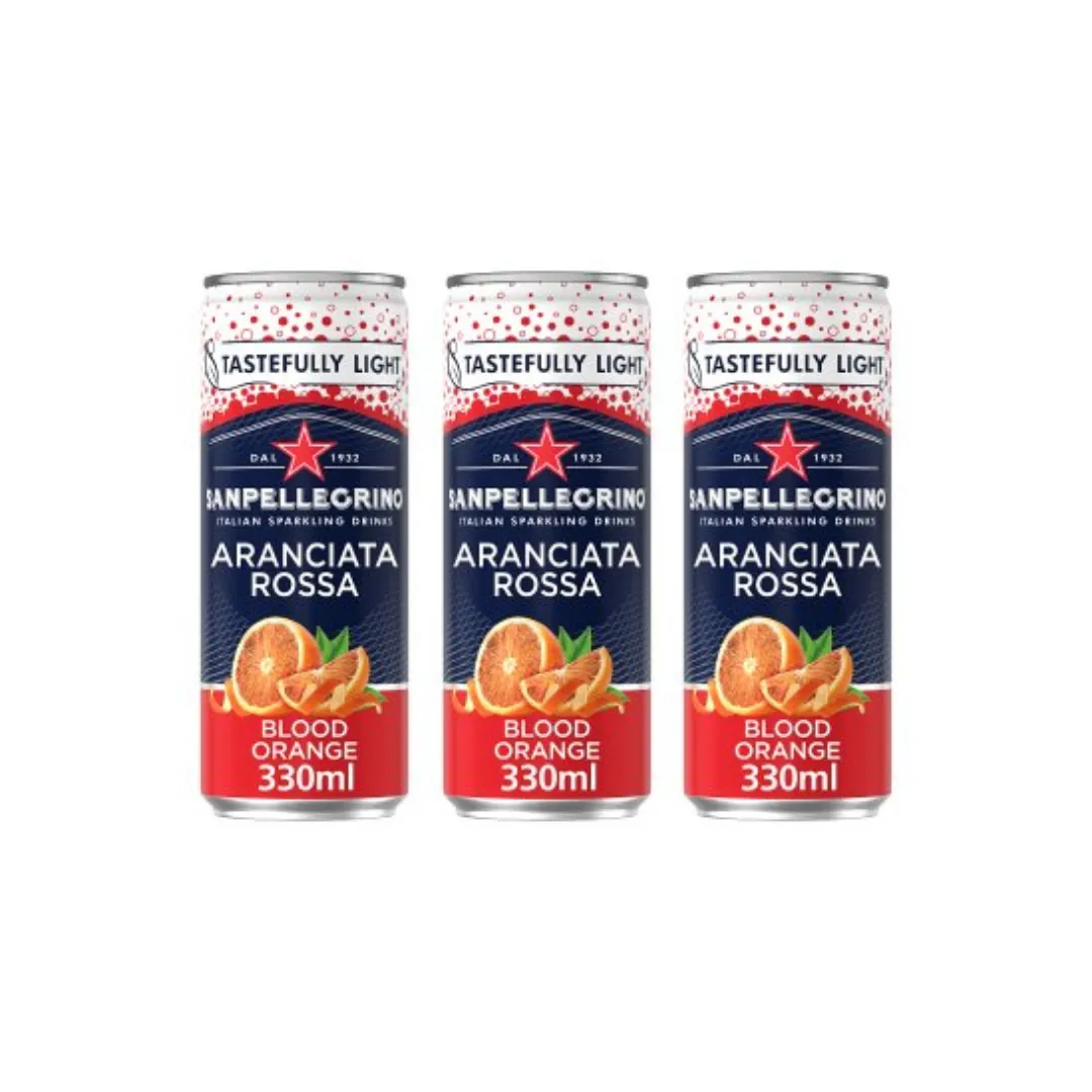 San Pellegrino Aranciata Sparkling Blood Orange Cans 330ml (Pack of 3) – Refreshing Italian Soda