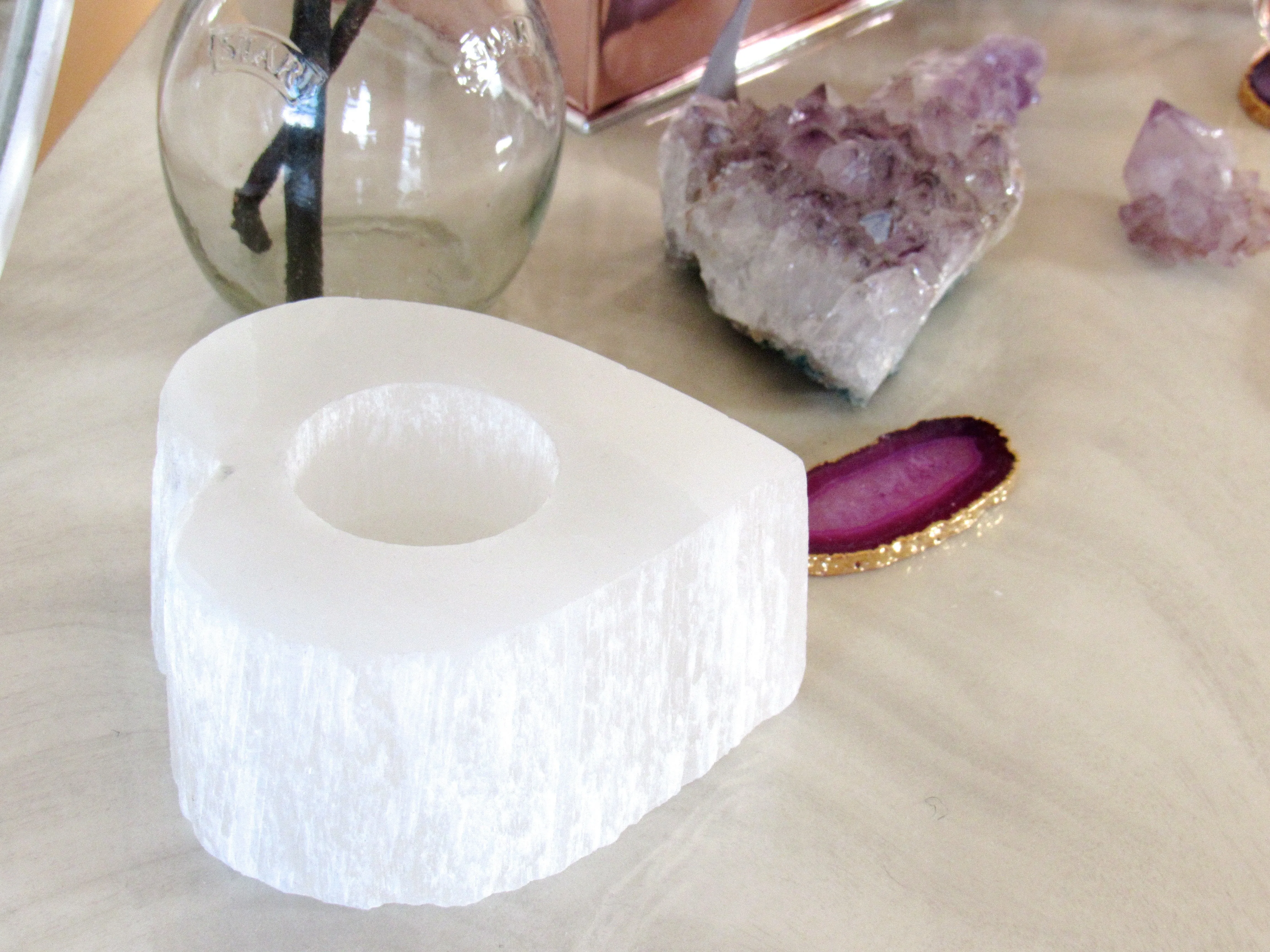 Selenite Heart Candle Holders