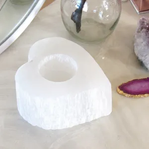 Selenite Heart Candle Holders