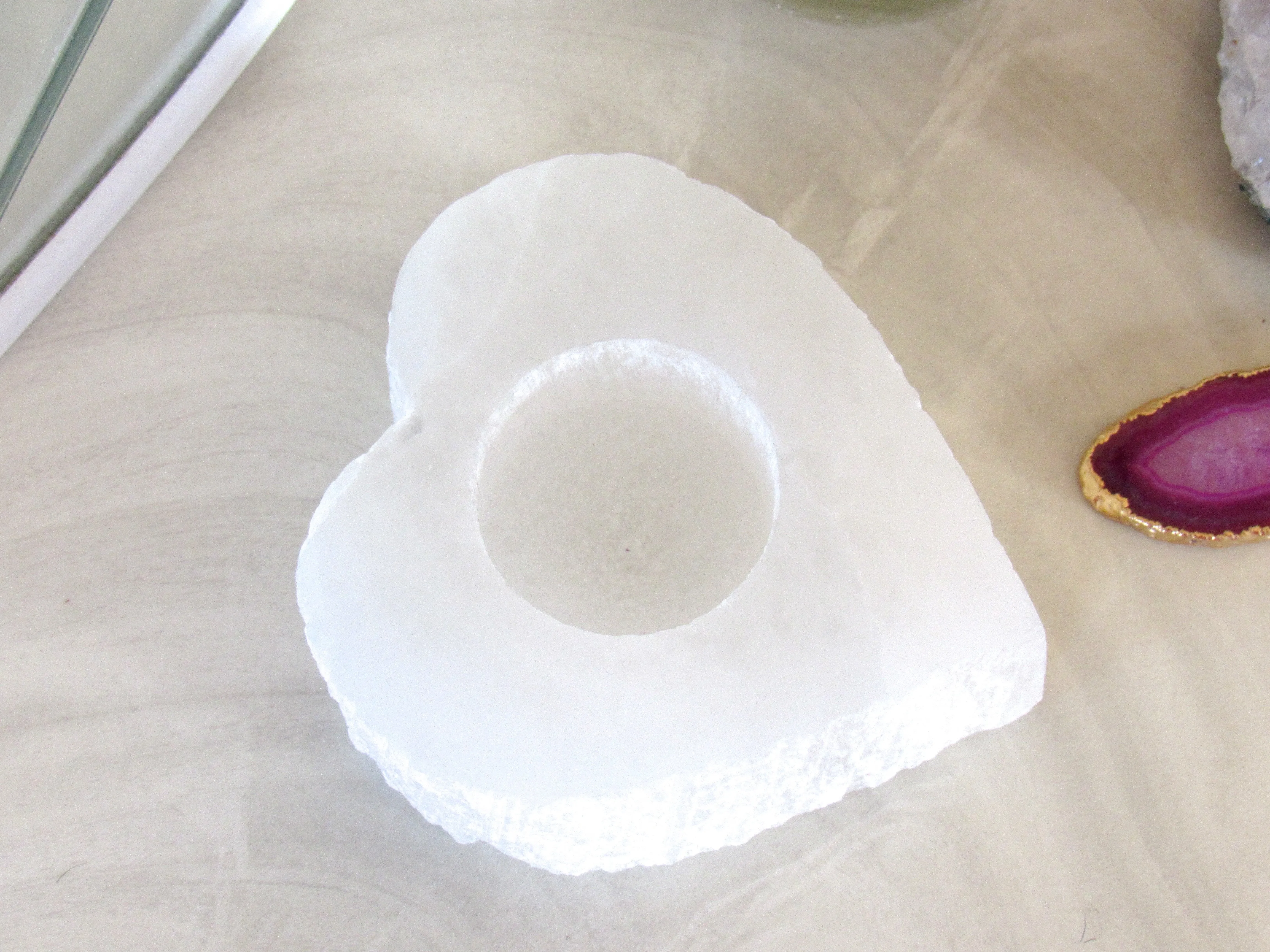 Selenite Heart Candle Holders