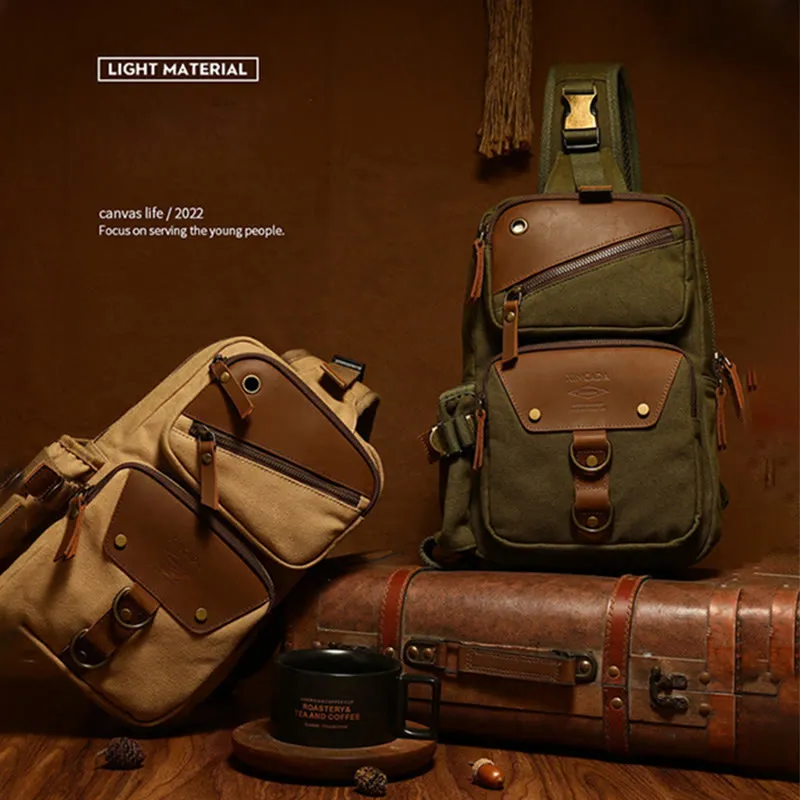 Sling Bag For Men Retro Design Lightweight Canvas Crossbody Chest Bag