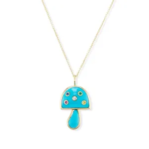 Small Magic Mushroom Pendant with Turquoise & Multi-Colored Sapphires
