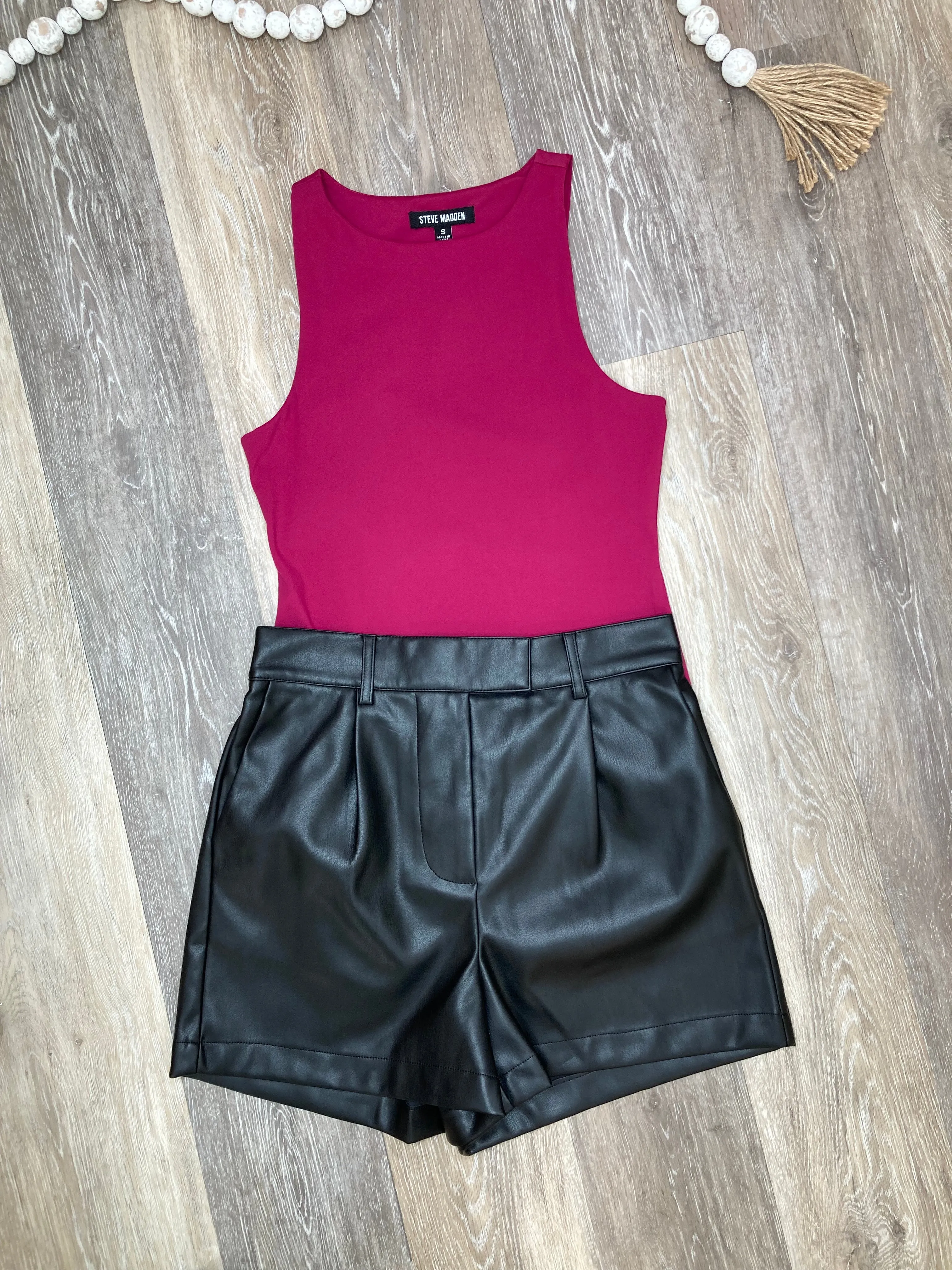 STE Imelda Faux Leather Shorts in Black
