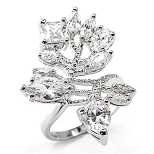 Sterling Silver Ring AAA GRD CZ Clear 7X241 for Women Style Rhodium